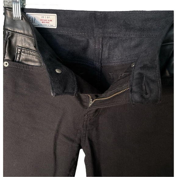 GAP Women’s Black Denim and Faux Leather Skinny Jeans size 25 - Picture 3 of 3